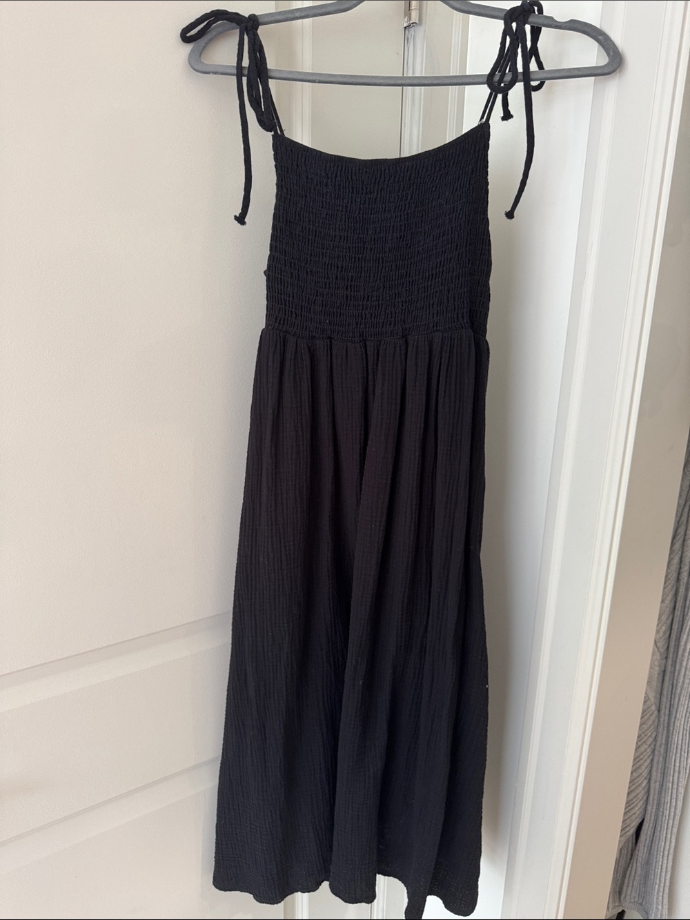PLENTY Black Smocked Bodice Tie-Shoulder Casual Maxi Dress